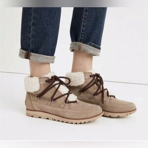 Sorel Harlow™ Shearling Trim Waterproof Suede Ankle Boots